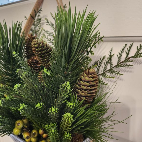 Faux Greenery and Berries in Galvanized Wall/Decor Pocket/Holiday Decor - Picture 4 of 10